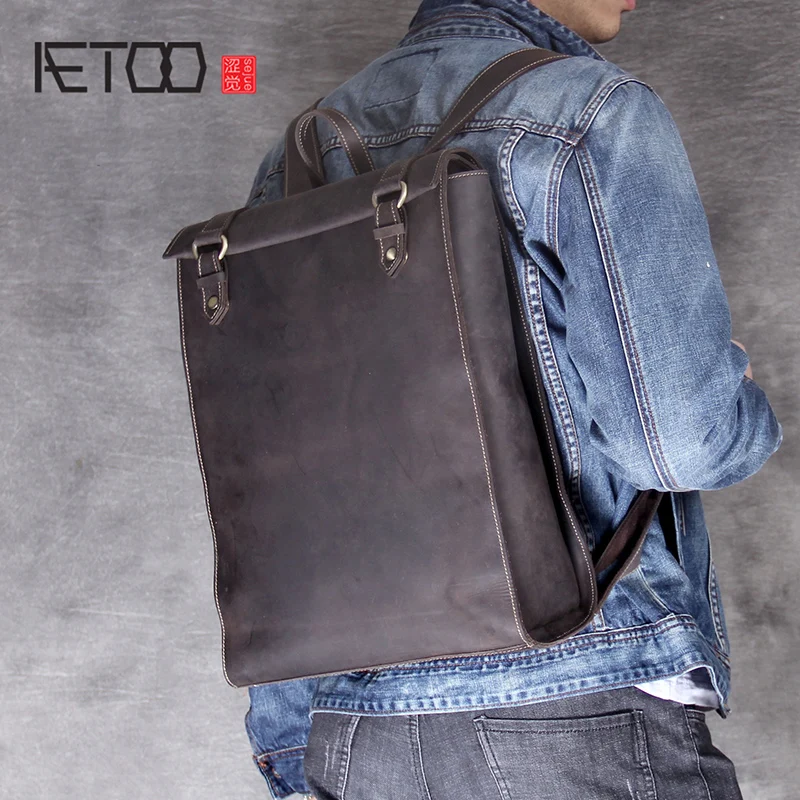 

AETOO Personality Retro Head cowhide shoulder backpack handmade leather backpack mad horse leather Manufacturing