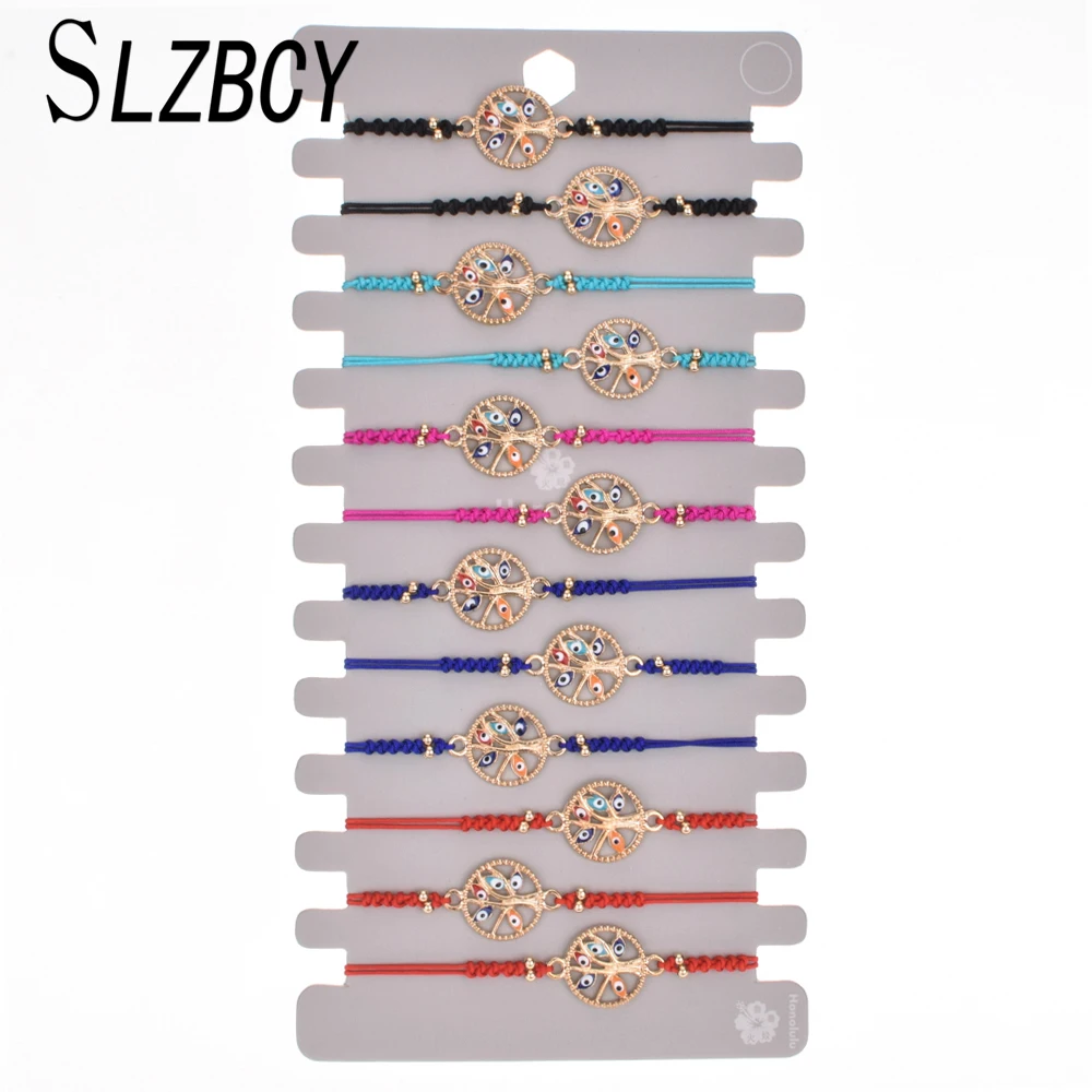 

SLZBCY 12 pcs/set Evil Eye Charms Bracelet For Women Child Gold Color Tree of Life Adjustable Braided Bracelets Handmade Jewelry