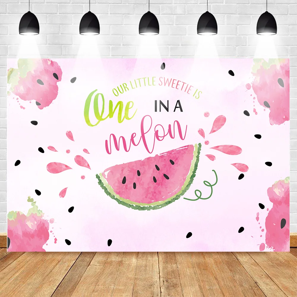 Mehofoto Watermelon Birthday Backdrop One in a Melon 1st Birthday Background Watermelon First Birthday Party Banner Backdrops