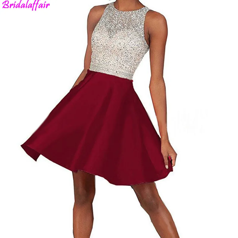 

2019 Summer Short Prom Dress parkly Sequined Mini Prom Gowns Sexy Homecoming Party Gowns bestidos de fiesta Burgundy Dress Prom