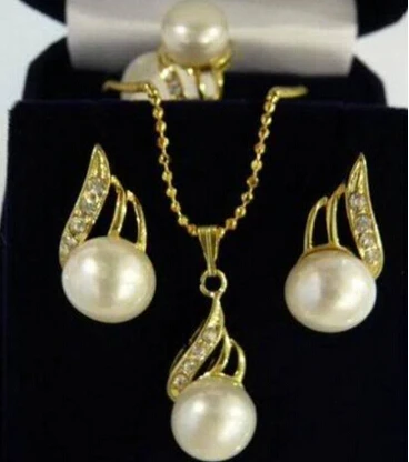 

hot sell Jewelry white pearl pendant ring earring set