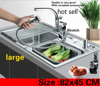 Buy Free Shipping Household Multifunction Vogue Individuality Large Kitchen Double Groove Sink 304 Stainless Steel Hot Sell 82x45 CM