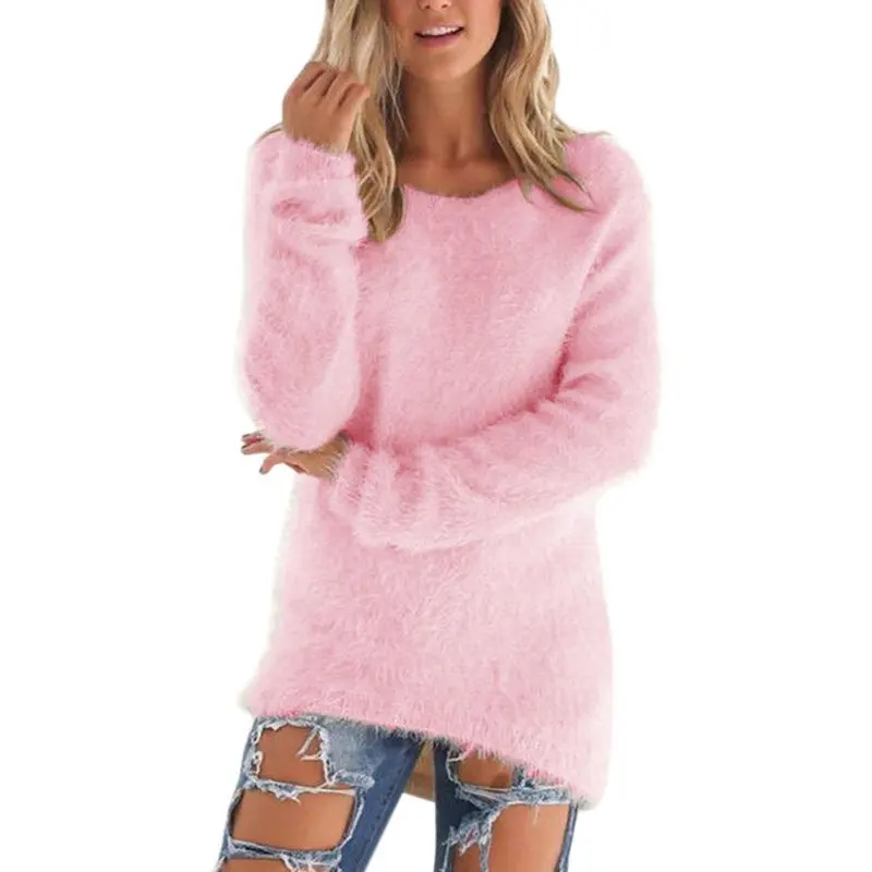 

Pullovers 2019 Autumn Winter Women's O-Neck Sweater Female Hedging Loose Pullover Casual Solid Sweaters Wholesale