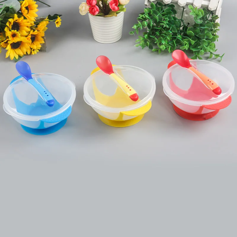 Детская чаша крышка ложка посуда набор младенческих столовых приборов падение сопротивления температуры зондирования продукты для кормления ребенка
