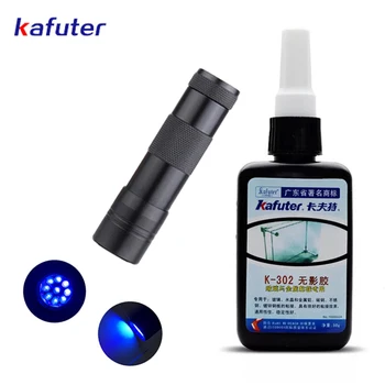 

Freeshipping 50ml Kafute K-302 UV Glue + 9LED UV Flashlight UV Curing Adhesive Acrylic Transparent Plastic Acrylic Adhesive