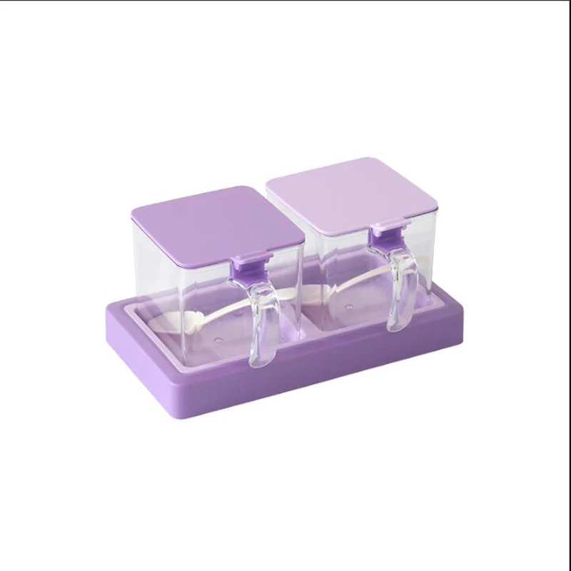 Красочный японский стиль набор кухонная приправа коробка пластиковый Whit крышка прозрачная акриловая баночка специй бутылка набор трав контейнер для соли - Цвет: 2 Grid Purple
