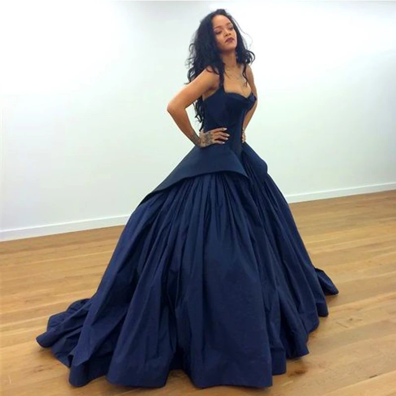 New Arrival Rihanna Ball Gown Navy Blue Bridal Gowns Formal 2017 New Arrival Rihanna Ball Gown Navy Blue Bridal Gowns Formal 2017 Wedding Dress Long Train Vestidos De Noche Party In Dresses From