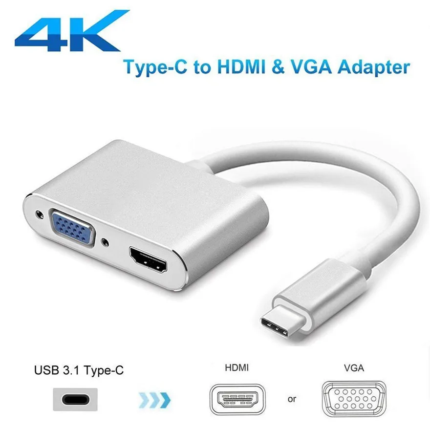

50Set 2 in 1 USB C 3.1 HDMI VGA Adapter TYPE C Type-c to HDMI 4K VGA UHD Converter Adapter For MacBook Pro S8 S9