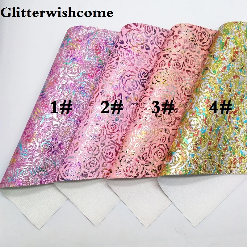 Glitterwishcome 21X29 см A4 размер винил для бантов Роза Печатный блестящая кожаная ткань винил для бантов, GM061A