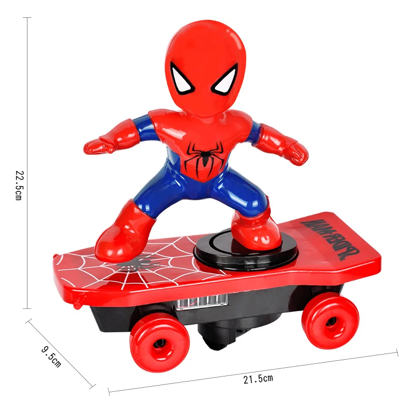 Automatic rotation Electric Skateboard spiderman Dance Robot Electronic Walking Toys With Music Light Kids Toy