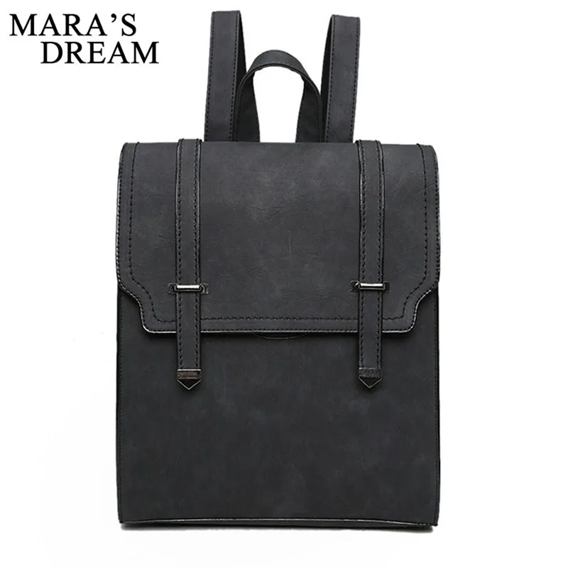 

Mara's Dream Famous Brand Backpack Women Backpacks Solid Vintage Girls School Bags For Girls Black PU Leather Women Backpack