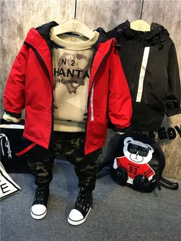 

Boys Clothes winter Kids Clothes Set Toddler Plush jacket + plush sweater + camouflage pants 3pcs Sport Suits Wear 2-6Year