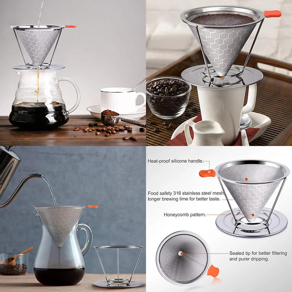 Coffeeware العسل الفولاذ المقاوم للصدأ القهوة تصفية دورق قهوة مع كأس القابلة للإزالة حامل فلتر القهوة المنزلية المطبخ أداة