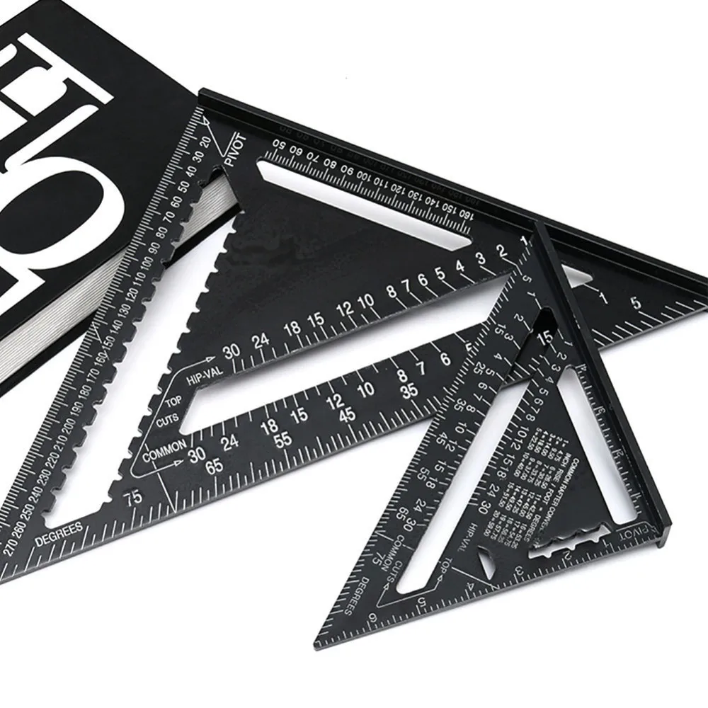 

7/12 Inch Aluminum Speed Square Triangle Angle Protractor Measuring Tool Metric Triangle Angle Ruler Squares for Woodworking