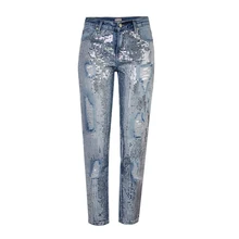 Большие размеры, джинсы с пайетками, Рваные Джинсы бойфренда для женщин, дамские винтажные мешковатые джинсы до щиколотки в стиле рок панк, Новинка