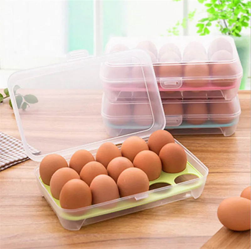 Portable Egg Storage 15 Holes/Box Portable Refrigerator Fresh Container Case Bins
