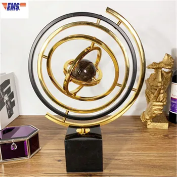 

Luxurious Fashion Black Globe With Marble Decoration Electroplate Abstraction Geometry Metal Craftwork Office Ornaments X2013