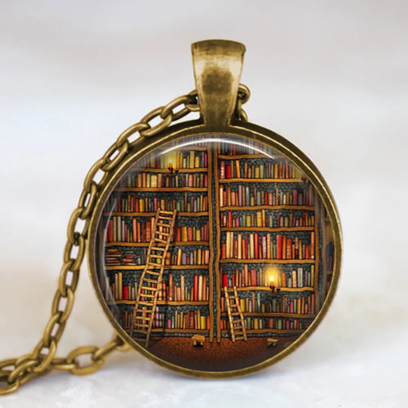 

2019 New Fashion Vintage Necklace Glass Dome Vintage Library and Books Necklaces Pendants Necklace Women