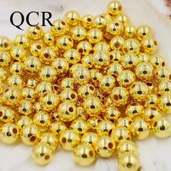 

Pick Size 4.6.8.10mm Round Golden Color Double Holes Imitation Pearls Beads Crafts Decoration For DIY