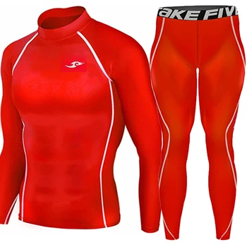

New Premium TakeFive Men's Compression Skin Tight Clothes Top & Pants Sets-051+167 Red