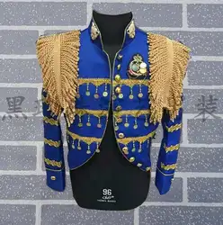 Для мужчин костюмы конструкции Masculino Homme Terno Сценические костюмы для певцов Для мужчин синий Блейзер танец кисточкой куртка звезда Стиль
