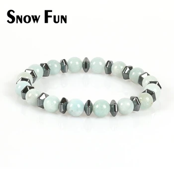 

Snow Fun 8mm Aquamarine Stone Beads Bracelet Jewelry with Hematite Spacers for Unisex