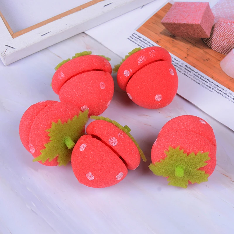 

5PCS Sponge Strawberry Hair Curler Balls Soft Foam Anion Bendy Hair Rollers Cling DIY Hair Curlers Hot Hair Styling Tools