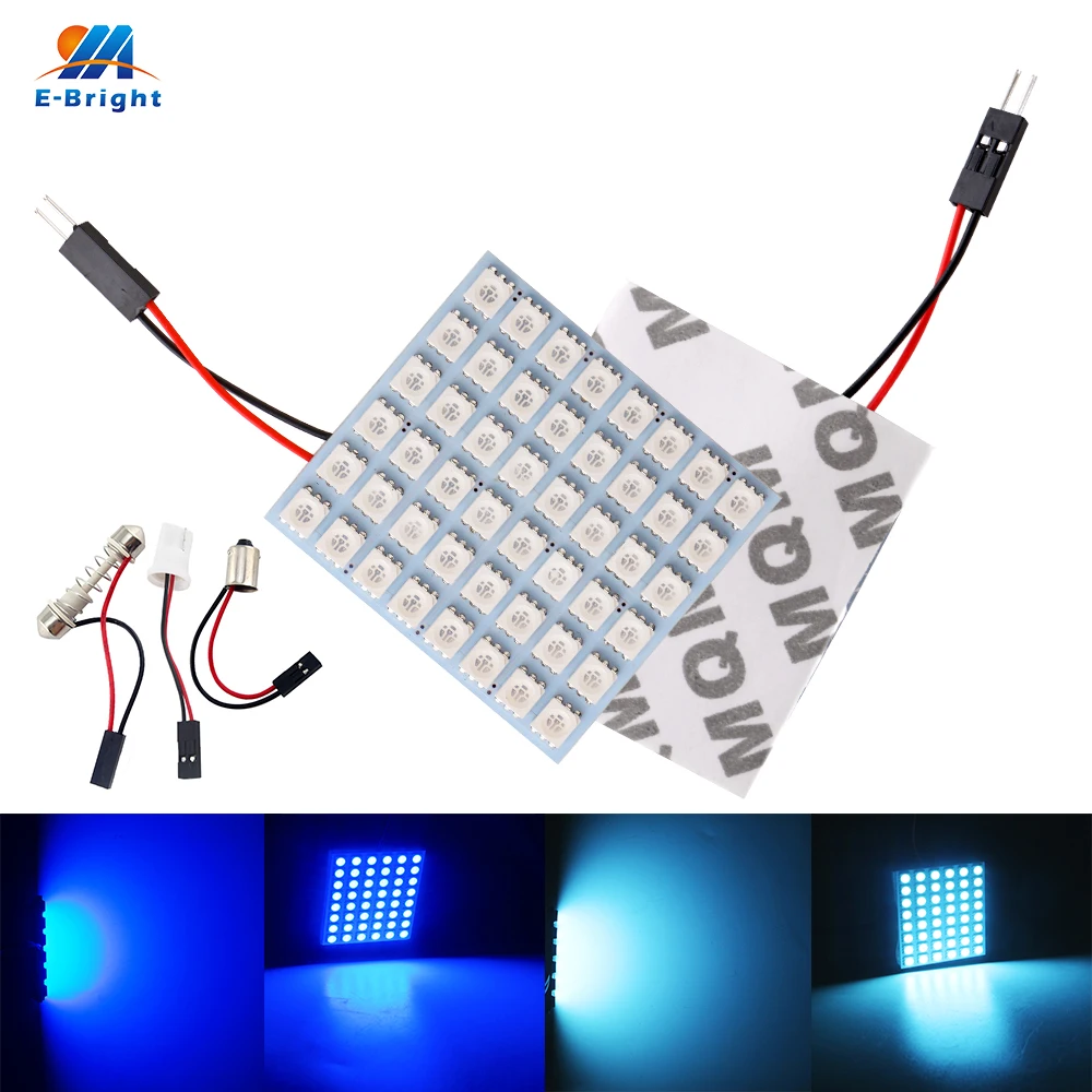 

4pcs 12V Panel 48 SMD 5050 Car T10 BA9S Adapter Festoon Dome Accessories Auto Reading Motor Light Interior Blue Ice Blue