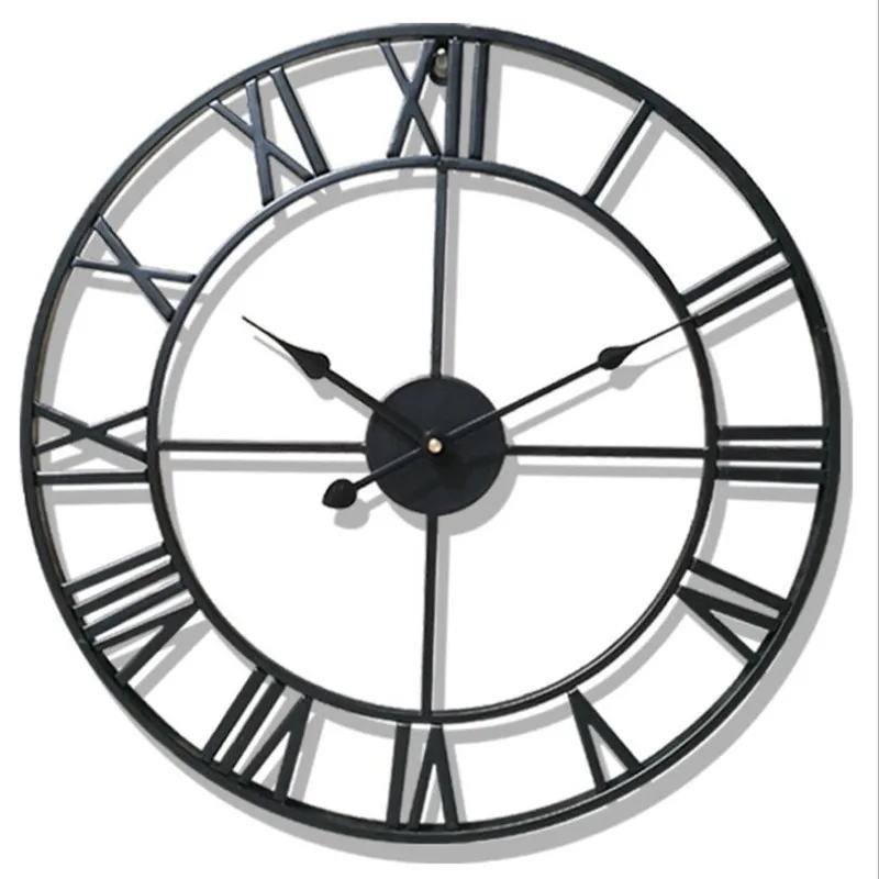 Креативные 3D ретро настенные часы 40 см/47 см железные художественные большие бесшумные декоративные настенные часы украшение для дома большие винтажные настенные часы - Цвет: Черный