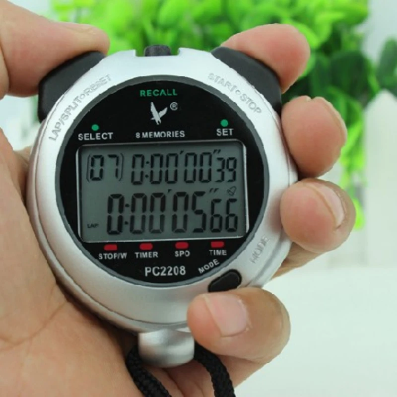Free shipping digital handheld chronograph sports stopwatch walking running timer 8 lap memories PC2208 | Инструменты