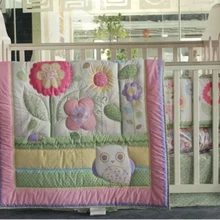 6 Piece Baby Girl Bedding Set Flowers Owl Nursery Quilt Bumper Sheet Crib Skirt Baby Bedding Set Baby Nursery Baby Items