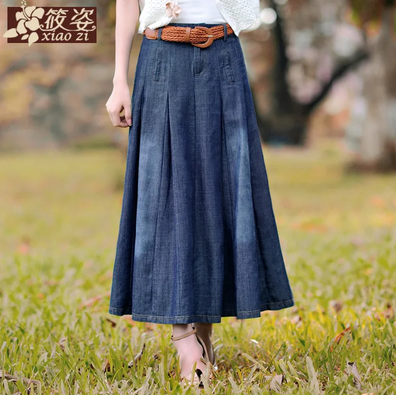 New arrival 2014 100% wearing cotton white denim bust long skirt casual ...