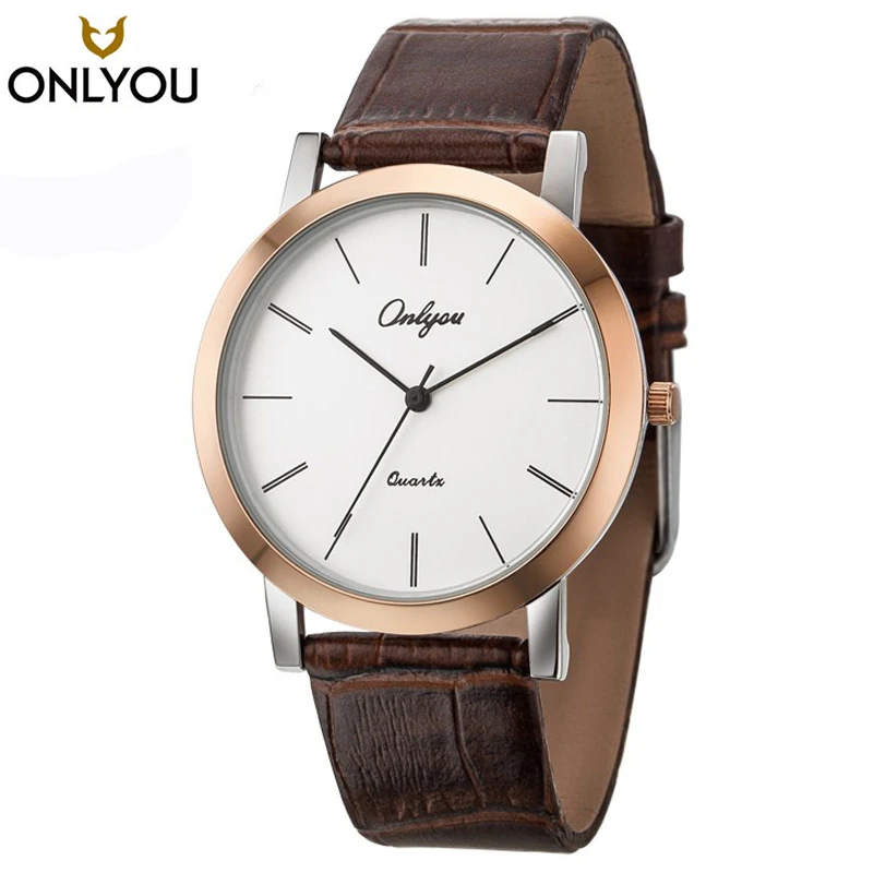 ONLYOU Brand Logo Rosegold Watch Women Men Ultra thin Design Black