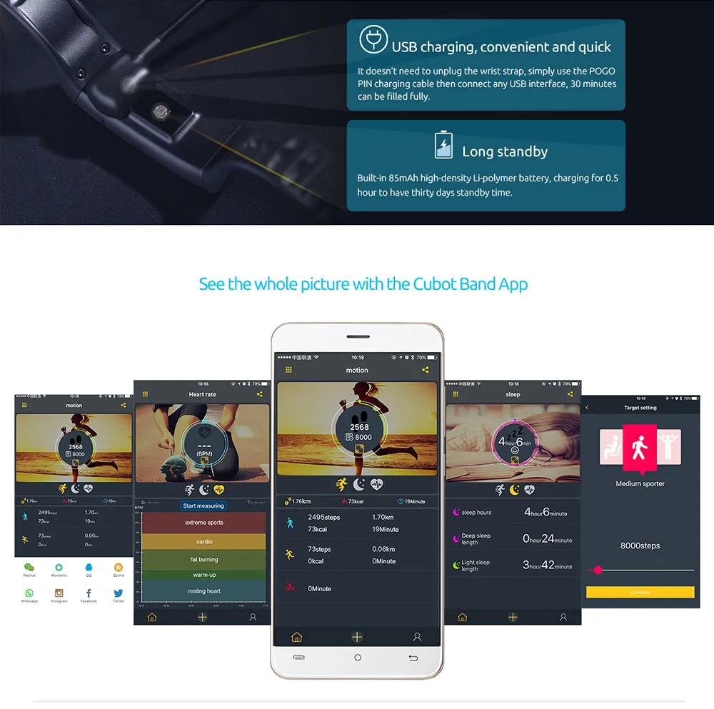 ORIGINAL CUBOT S1 DYNAMIC HEART RATE MONITOR SMART BRACELET SIX-AXIS SENSOR MULTI-SPORT TRACKING ACTIVITY TRACKING 237849 22