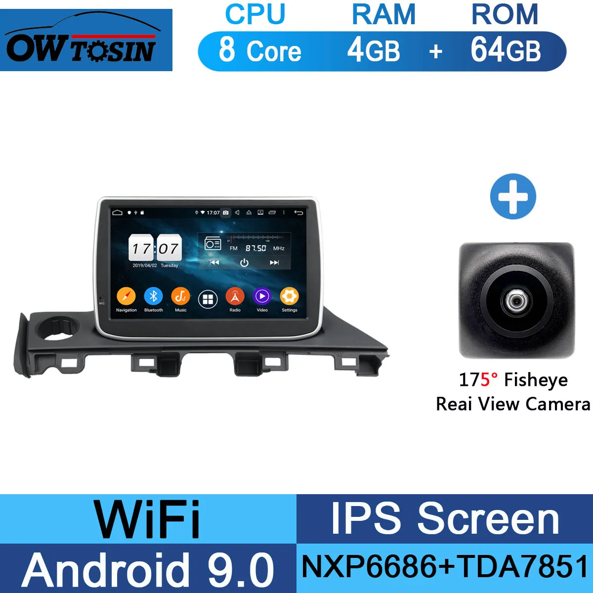 " ips 8 Core 4G ram+ 64G rom Android 9,0 автомобильный DVD навигационный GPS радиоприемник для Mazda 6 III 3 GJ Atenza мазда6 DSP CarPlay - Цвет: 64G Fisheye Camera