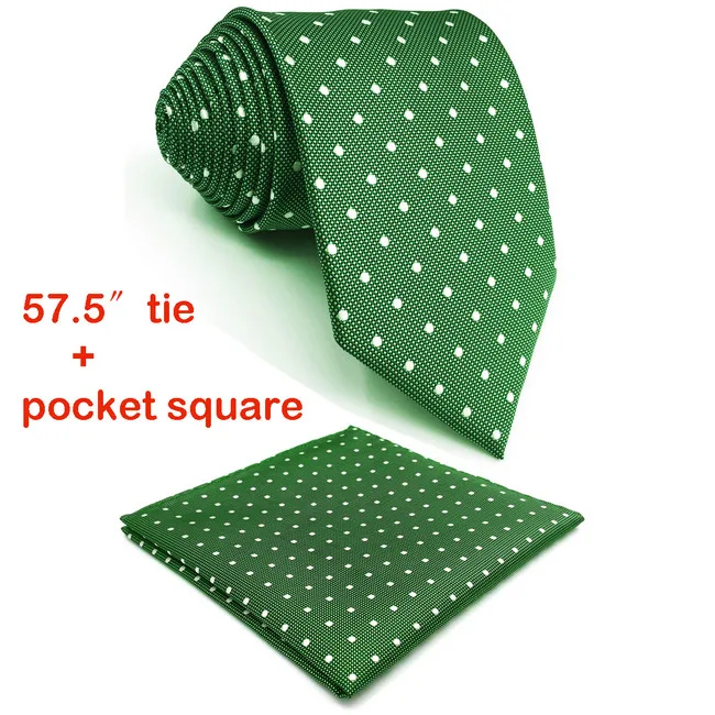 E21, зеленый Шелковый мужской галстук в горошек, набор, классические модные галстуки для мужчин, аксессуар, носовой платок, очень длинный размер - Цвет: Classic Size Tie Set