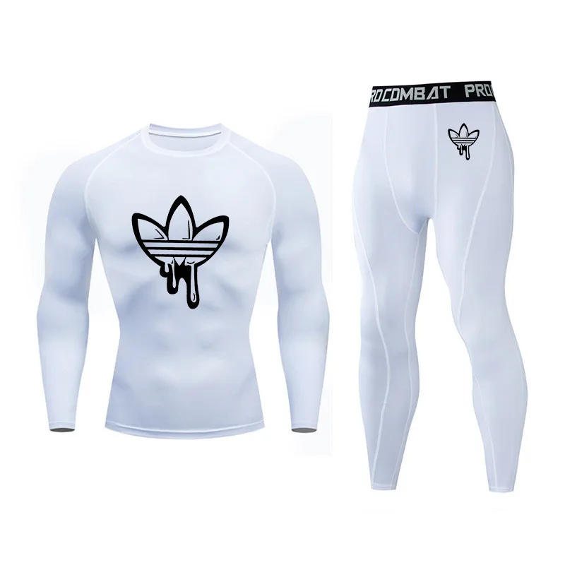 

New Brand Fitness Compression Shirt Round Neck Short Sleeve Pants Set Men's Suit Running Exercise Sportswear MMA Yoga Wear