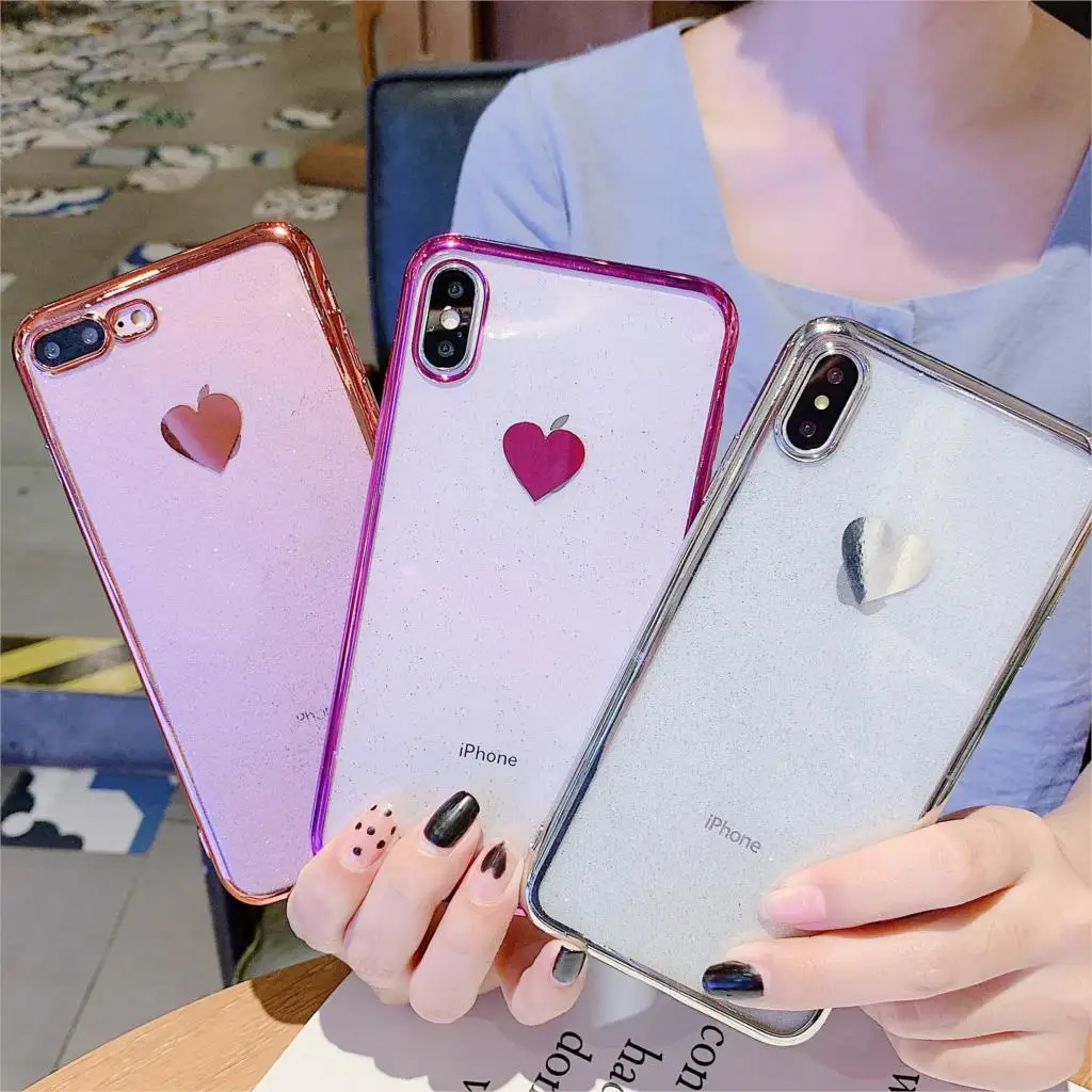 Роскошный блестящий чехол Love Heart для iPhone 8 7 6 6S Plus XS MAX XR Модный Блестящий