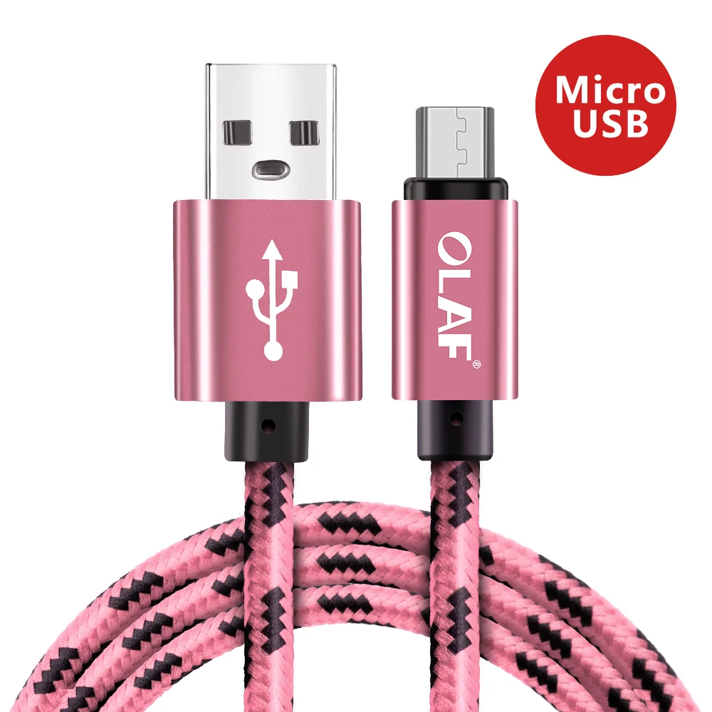 Олаф микро USB кабель 2.1A нейлон быстрый кабель синхронизации данных и зарядки для samsung huawei Xiaomi LG Andriod Microusb Кабели для мобильных телефонов - Цвет: Rosegold