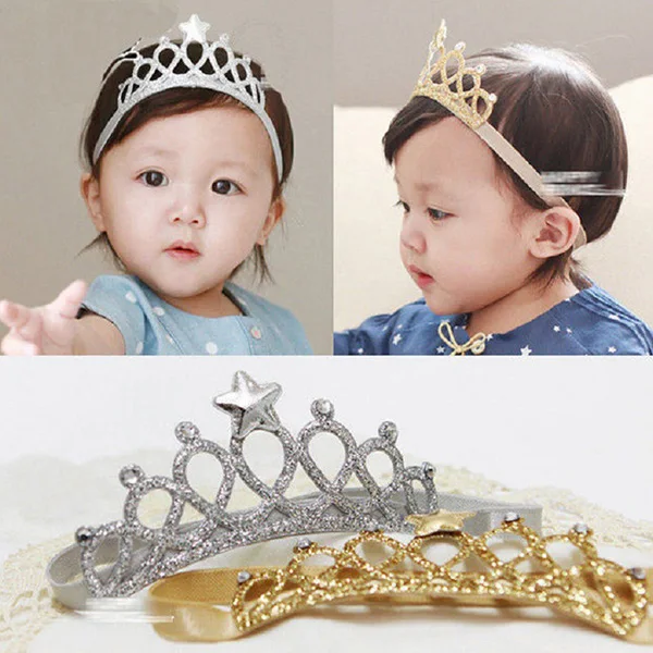 Повязка на голову с хрустальной короной для маленьких девочек; мягкая резинка для волос из эластичного волокна; головной убор; LF88