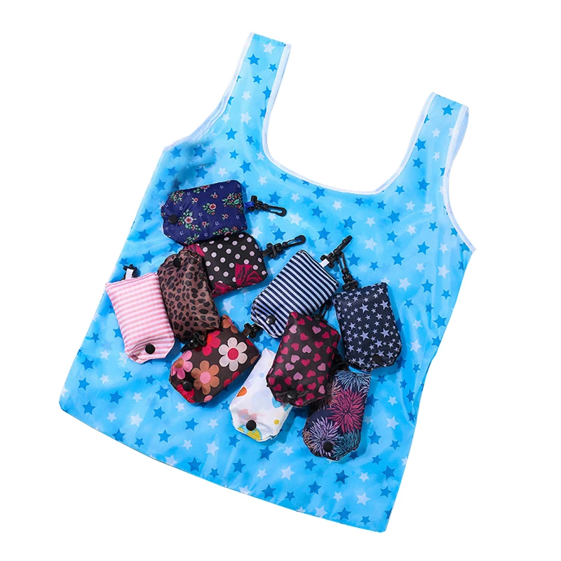 

Portable Eco Polyester Shopping Bag Hook Foldable Convenient Recycle Handbag 4 Colors Reusable Laege Capacity Home Storage Tote