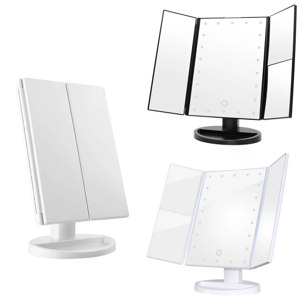 

Portable Three Folding Touch Screen LED Lamp Luminous Makeup Mirror Adjustable Tabletop Countertop 22 Led Lights Cosmetic Mirror