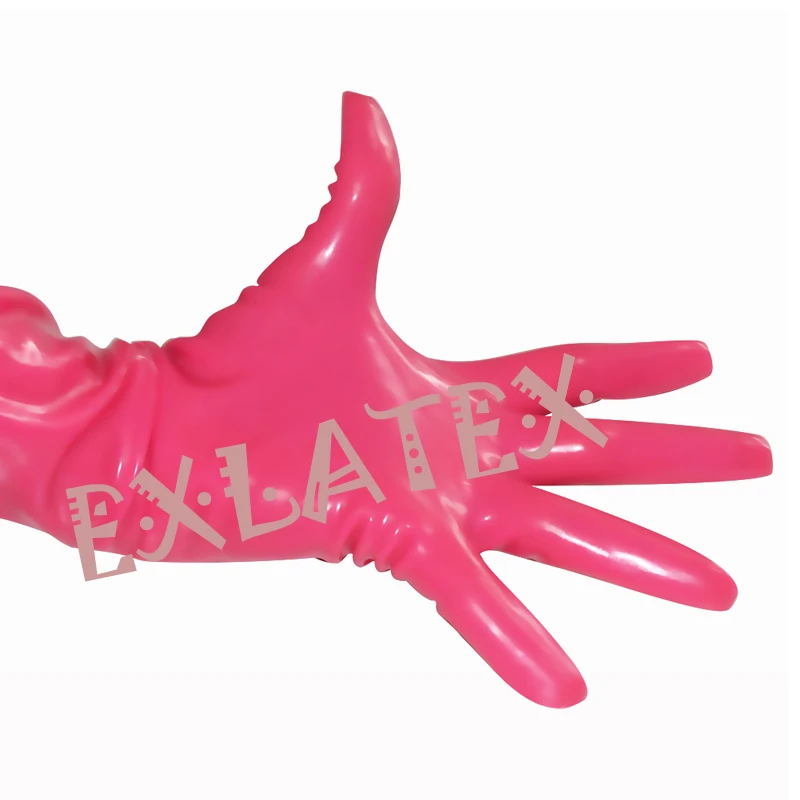 Latex Gloves Unisex Fitness Gloves Long Sleeve Gloves Latex Rubber Pink Long Gloves Club Outfits Fetish Plus Size Mittens 58cm (1)