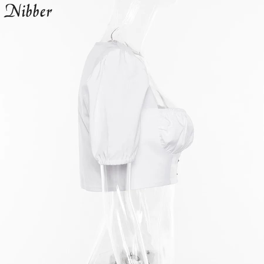 Nibber женские сексуальные белые топы с низким вырезом, летние модные футболки, черные эластичные тонкие мягкие топы, однотонные футболки с коротким рукавом