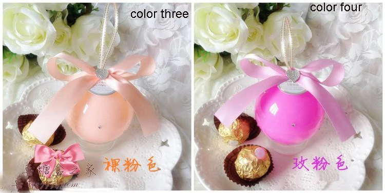 Розовый, синий, фиолетовый, Красочные Висячие Рождественские шары/безделушки, свадебные украшения, алмазная пластиковая коробка для конфет с лентой