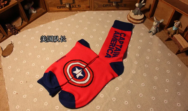 С рисунками из фильма Дэдпул носки с принтами "Marvel", "Мстители", с рисунком Бэтмена, пижама с рисунком Супермена Капитан Америка череп мужские коттоновые носки; Повседневные Удобные Chaussettes homme - Цвет: 2