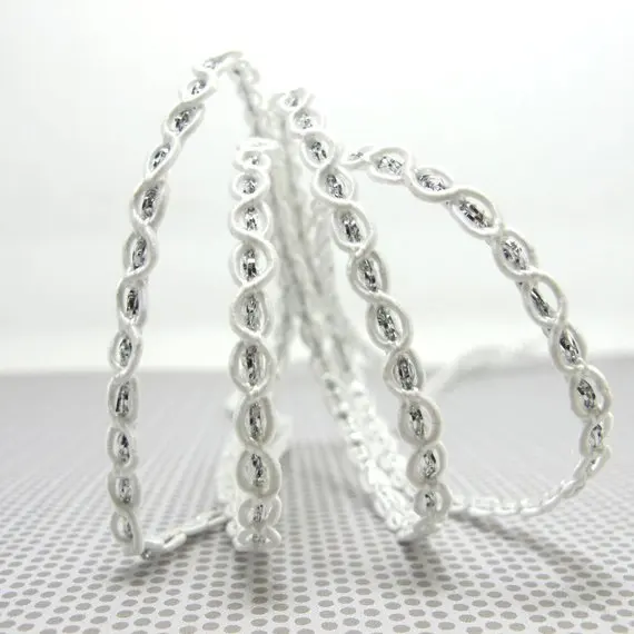 CLEARANCE|10 Yards 5mm White Scalloped Edge Woven Trim|Wavy Gimp Trim|Silver Shiny Decor|Narrow Trim Embellishment | Дом и сад