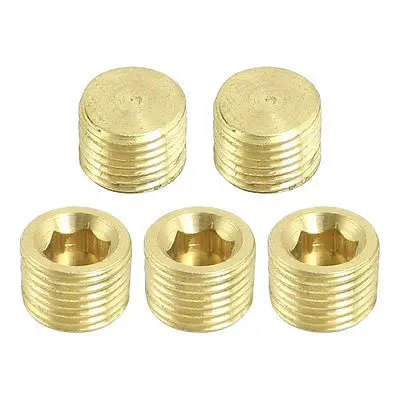

5 Pcs 9mm Threaded Metal Internal Hex Head Socket Pipe Plugs Gold Tone