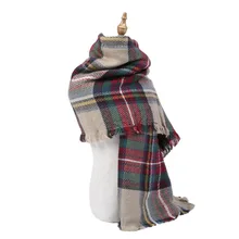 Fashionable Design Winter Women Oversized Blanket Tartan Scarf Wrap Shawl Plaid Cozy Faux Cashmere Keep Warm