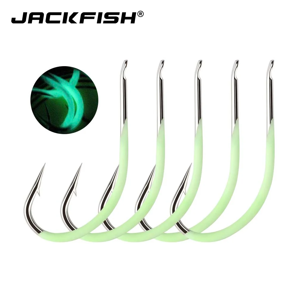 JACKFISH 10 قطعة/الوحدة عالية الكربون الصلب مضيئة الصيد هوك #9-#18 الخطافات دائم Pesca الشائكة هوك الصيد معالجة